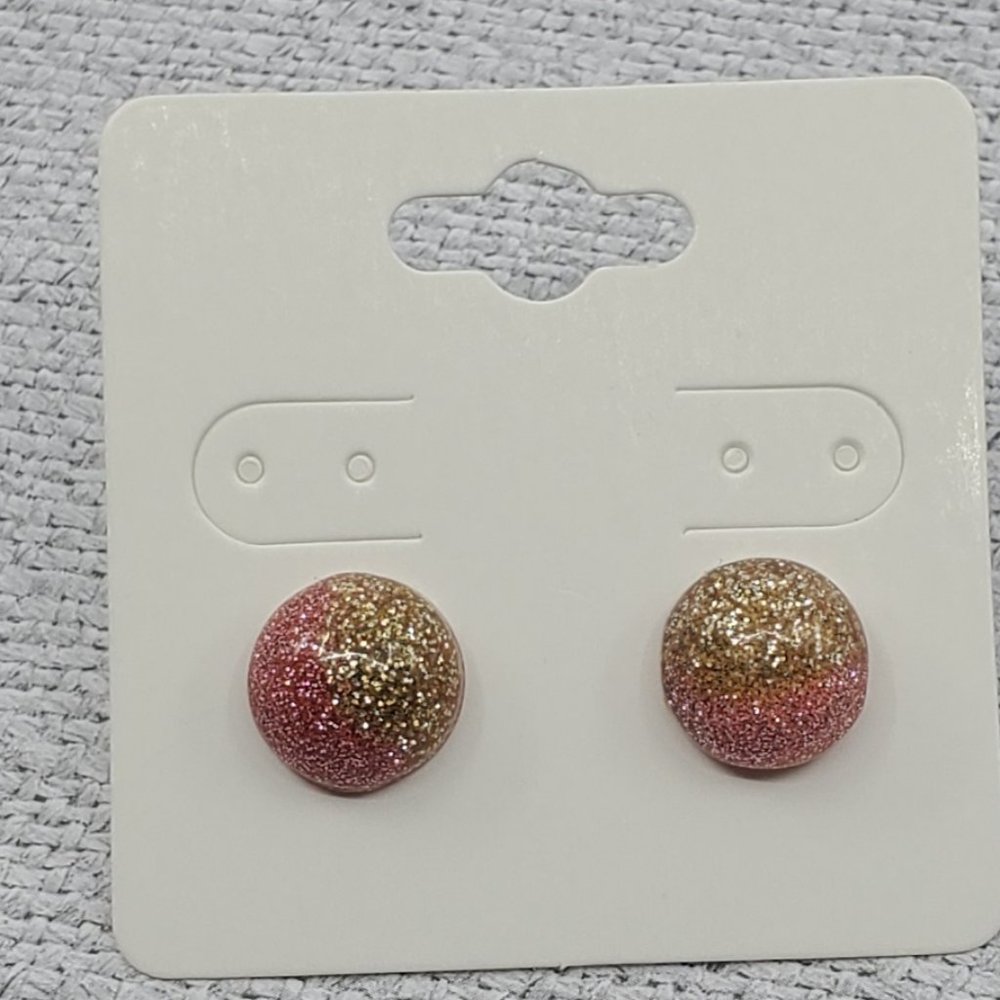 Women's Light Pink Gold Glitter Ombre Round Postback Handmade Earrings